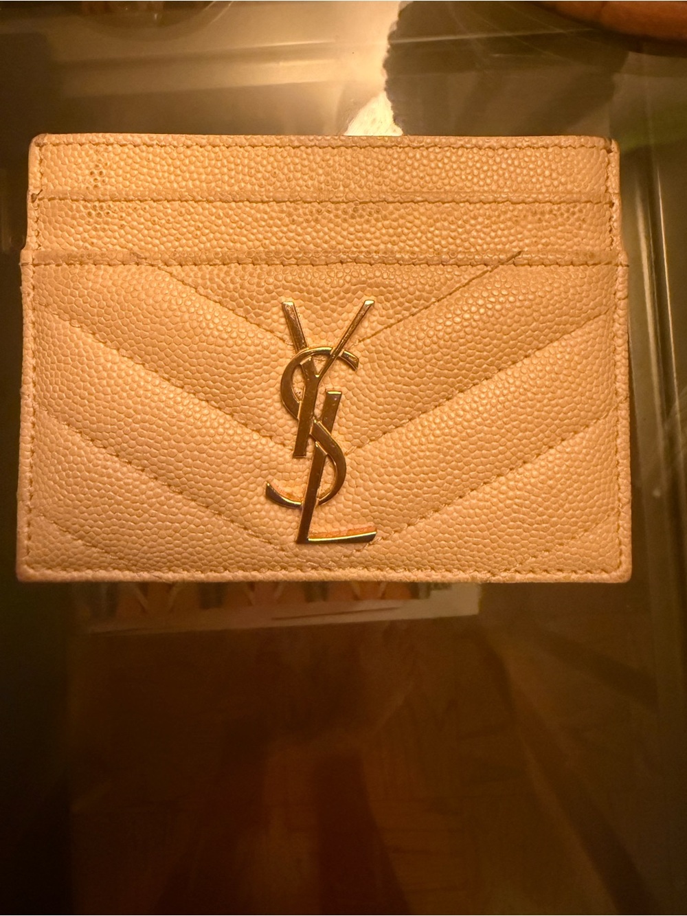 Yves Saint Laurent Cream Quilted Card Holder with Gold YSL Monogram